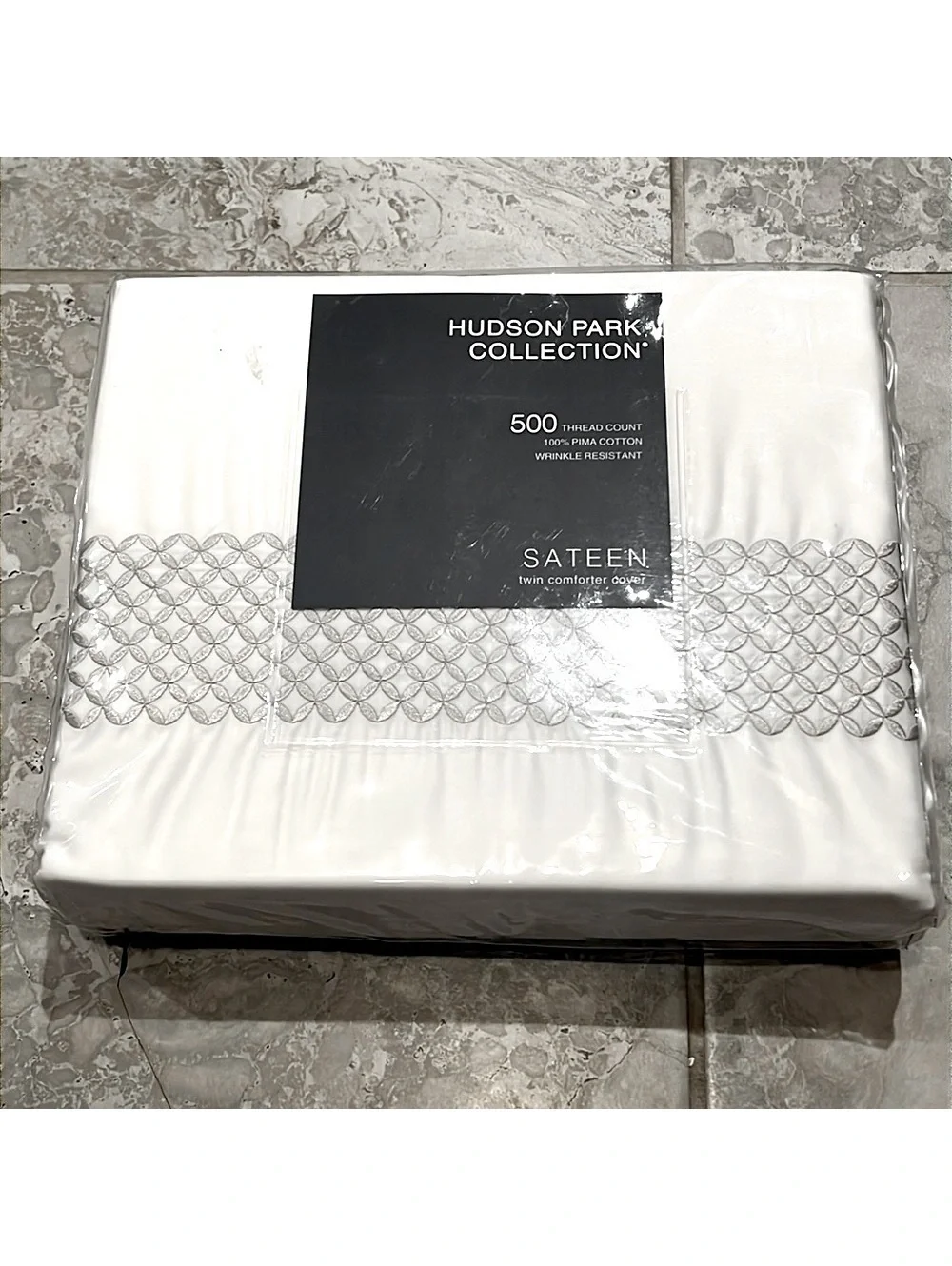 Hudson Park Collection 500TC Embroidered Geo Duvet Cover Twin Pima Cotton $340
